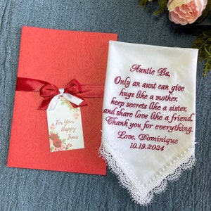 Aunt wedding hanky - Personalized Embroidered Handkerchief for Aunt of the Bride - Custom Wedding Keepsake Gift