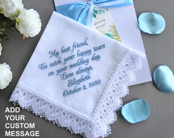 Something Blue for Bride Bridal Shower Gift Personalized Embroidered Wedding Handkerchief for Bride from Maid of Honor Bachelorette Party