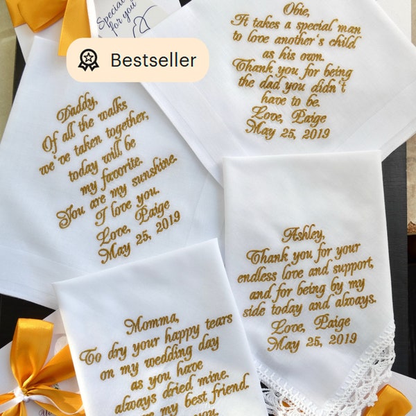 Custom Embroidered Wedding Handkerchief Gifts for Dad Mother of the Bride Gift Parent Father of Bride Personalize Hankerchief Dad StepDad