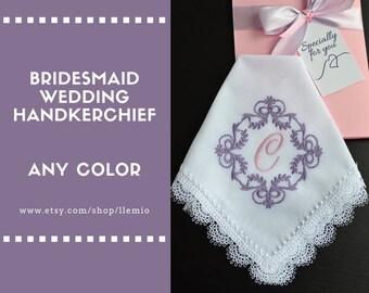 Bridesmaid wedding gift from Bride Personalized embroidered handkerchief Initials hankies Floral design Monogram hankerchief Bridal shower