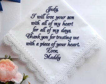 Mother in Law Hankerchief, Mother of Groom From Bride Gift on Wedding Day