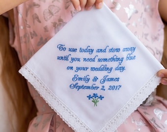 Personalized Embroidered Flower Girl Handkerchief, Something Blue Gift