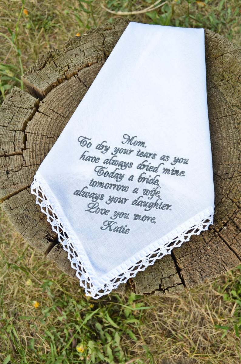 Wedding handkerchief, Gift for mom, Wedding gift for mother, Handkerchief for mother of the bride, Gift from the Bride personalized mom gift image 2