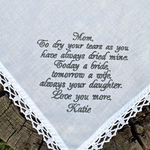Wedding handkerchief, Gift for mom, Wedding gift for mother, Handkerchief for mother of the bride, Gift from the Bride personalized mom gift 画像 3