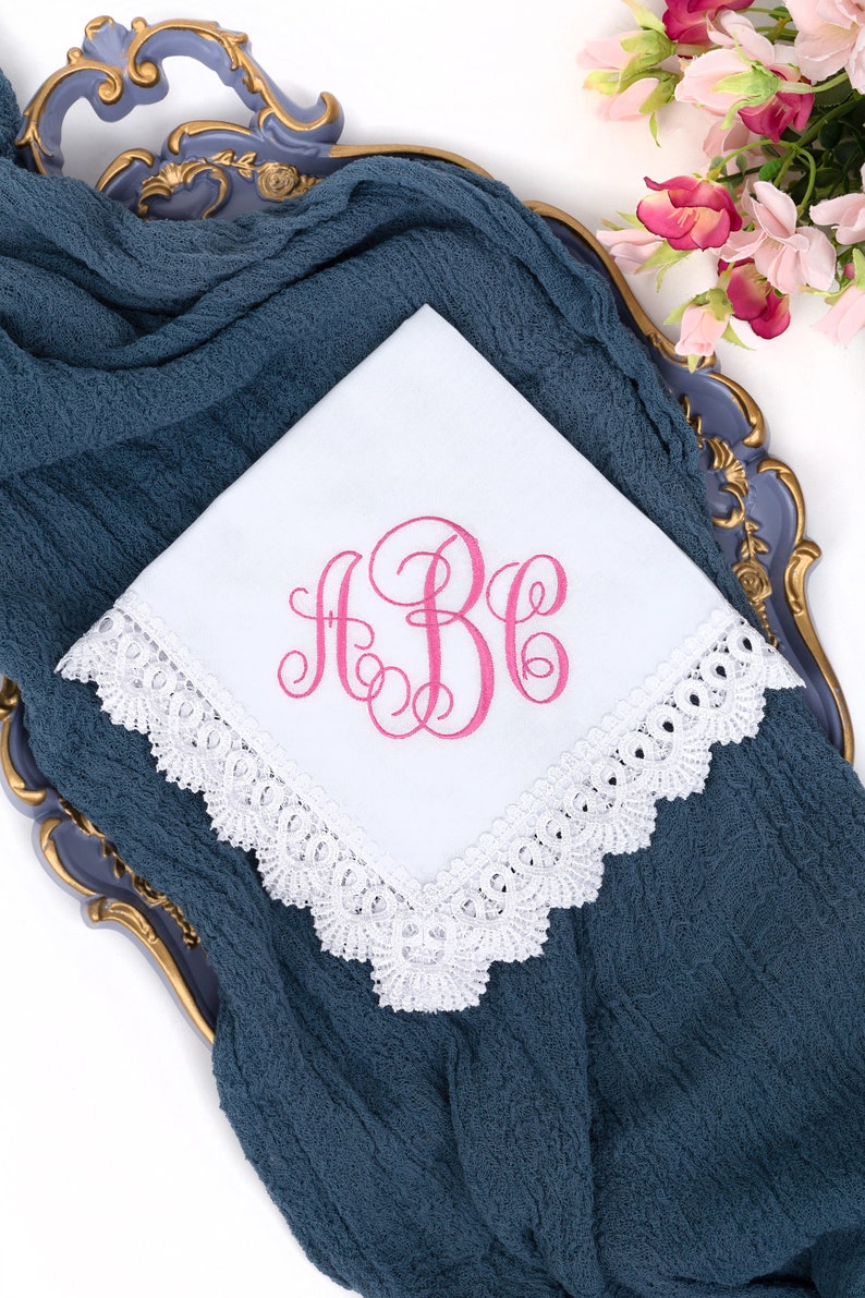 Monogram cotton hankerchief Personalized Custom Embroidered Hankerchief Monogrammed Hanky Initial Handkerchief Customizable Hankie image 3