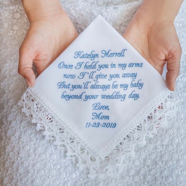 Something Blue daughter wedding handkerchief Something New for Bride from Mom Bridal Sentimental rustic wedding heirloom for daughter mother