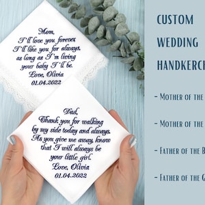 hankerchief wedding personalized embroidered handkerchief custom hankerchief dad hankerchief wedding mother of the bride handkerchief parent