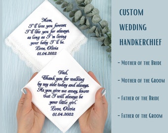 hankerchief wedding personalized embroidered handkerchief custom hankerchief dad hankerchief wedding mother of the bride handkerchief parent
