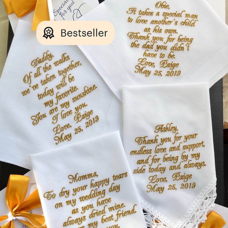 Custom Embroidered Wedding Handkerchief Mother of the Bride Gift Parent Wedding Gifts Father of Bride Personalize Hankerchief Dad StepDad 