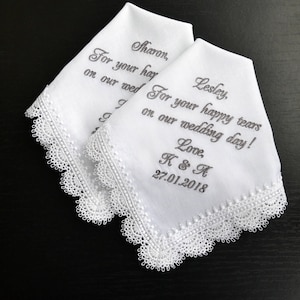 Your Happy Tears handkerchief Sentimental wedding gift on your wedding day Mom hankerchief for wedding Personalized embroidered Parents gift