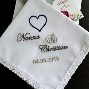 Wedding Handkerchief set gifts for parents gift for Mother and Father of the bride from daughter Mom Dad Personalized hankie Save the date image 7