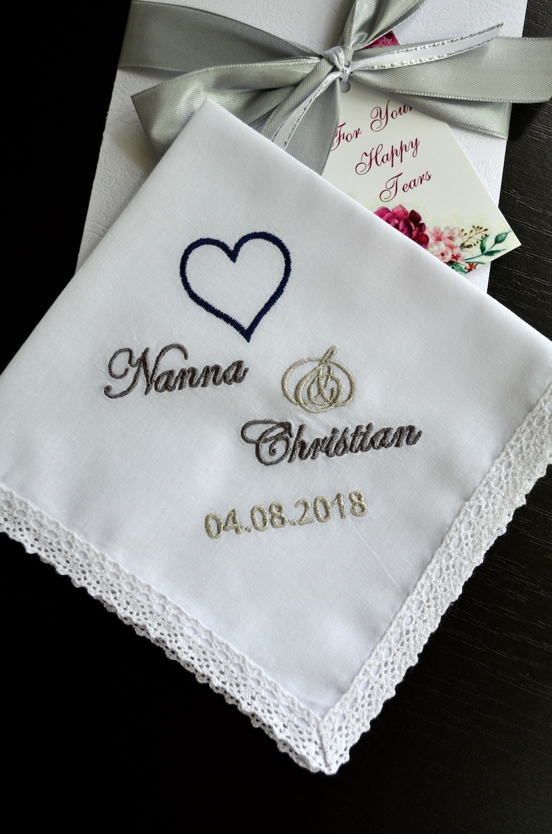 Wedding Handkerchief set gifts for parents gift for Mother and Father of the bride from daughter Mom Dad Personalized hankie Save the date image 7