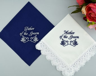 Parents Wedding Gift Navy Custom embroidered handkerchief