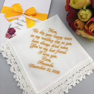 Personalized Wedding Handkerchief for Mom from daughter Customized embroidered hankie for Mother of the Bride Autumn wedding party gift image 6