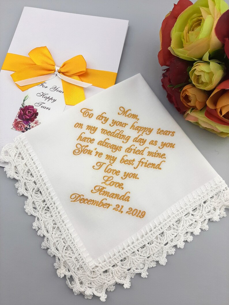 Personalized Wedding Handkerchief for Mom from daughter Customized embroidered hankie for Mother of the Bride Autumn wedding party gift image 6