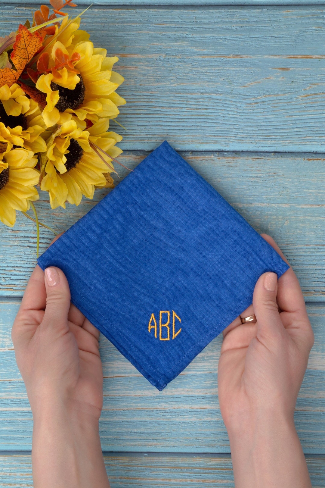 Linen Monogrammed Handkerchief - Initials Pocket Square - Royal Blue ...