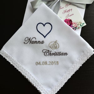 Wedding Handkerchief set gifts for parents gift for Mother and Father of the bride from daughter Mom Dad Personalized hankie Save the date image 8