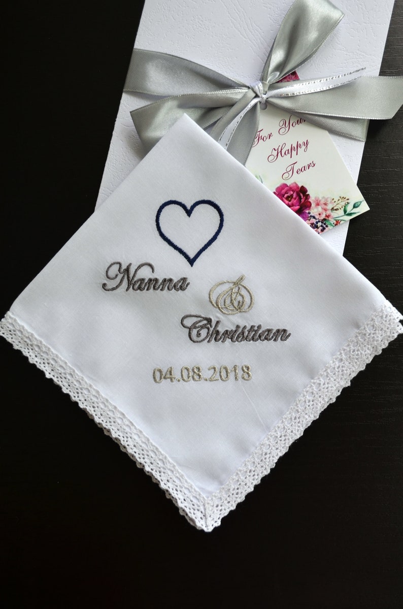 Wedding Handkerchief set gifts for parents gift for Mother and Father of the bride from daughter Mom Dad Personalized hankie Save the date image 8