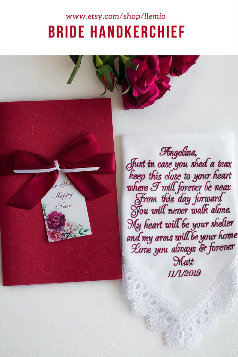 Groom Gifts from Bride on Wedding Day Grooms handkerchief Custom Wedding Vow Art Fiance hankerchief Future Husband poem vows hankie image 4