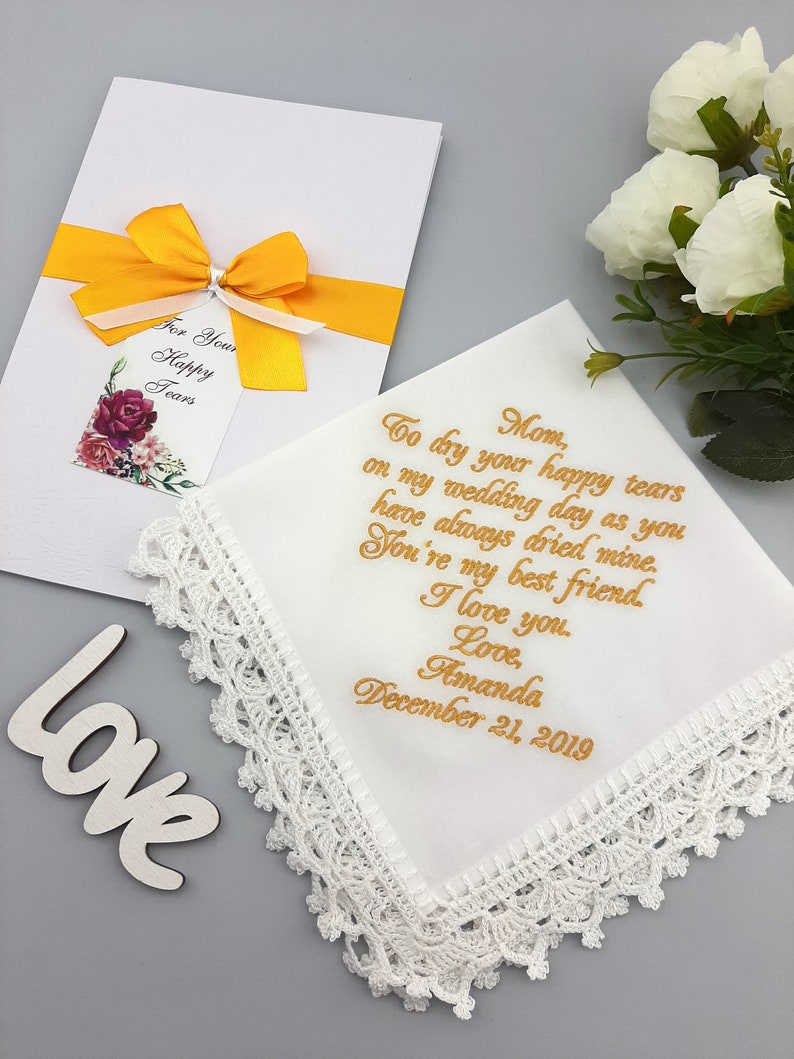 Personalized Wedding Handkerchief for Mom from daughter Customized embroidered hankie for Mother of the Bride Autumn wedding party gift image 7
