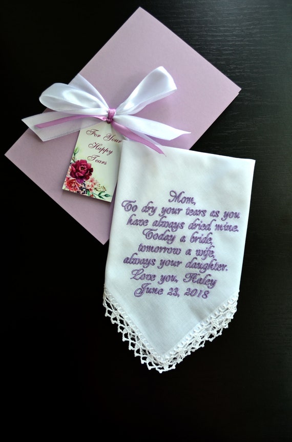 Wedding Gift For Mom From Daughter Embroidered Hankerchief Etsy