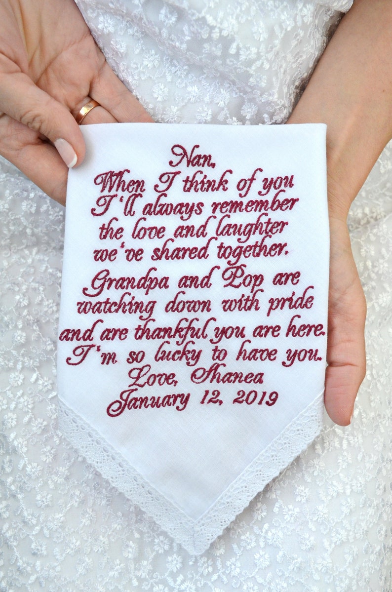 Grandmother Wedding Gift for Grandparents wedding handkerchief for Grandma Gift Great Grandma gift personalized Grandfather Gift first time image 2