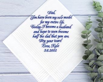 Father of the Groom Handkerchief from Son Dad from Groom wedding gift Custom embroidered hankie Personalized dad hanky Dad from son
