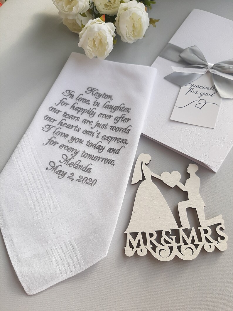 Wedding handkerchief for Groom from Bride Personalize custom Etsy