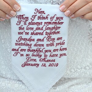 Grandmother Wedding Gift for Grandparents wedding handkerchief for Grandma Gift Great Grandma gift personalized Grandfather Gift first time image 5