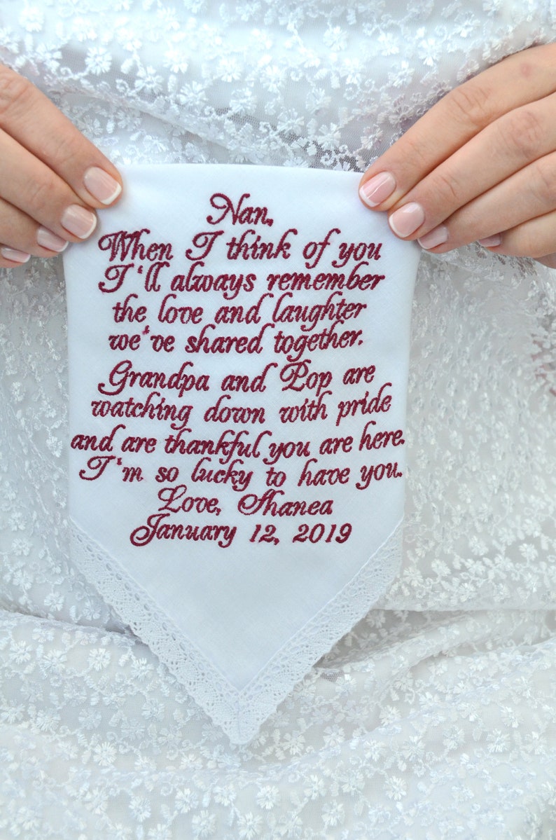 Grandmother Wedding Gift for Grandparents wedding handkerchief for Grandma Gift Great Grandma gift personalized Grandfather Gift first time image 5