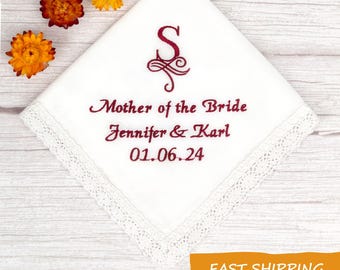 Embroidered Wedding Handkerchief, Gift for Parents of the Bride and Groom, Mother of the Bride Hanky