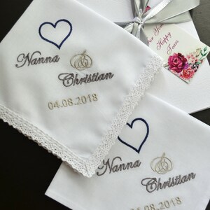 Wedding Handkerchief set gifts for parents gift for Mother and Father of the bride from daughter Mom Dad Personalized hankie Save the date image 2