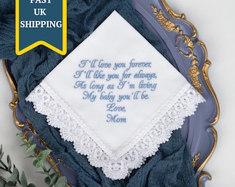 Bridal Handkerchief Something Blue For Bride Gift Wedding Handkerchief from Mom to Daughter I'll love you forewer always