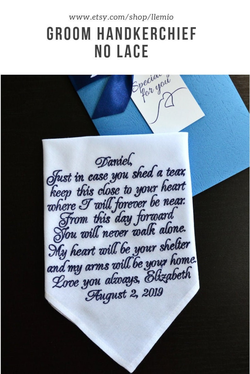 Groom Gifts from Bride on Wedding Day Grooms handkerchief Custom Wedding Vow Art Fiance hankerchief Future Husband poem vows hankie image 3