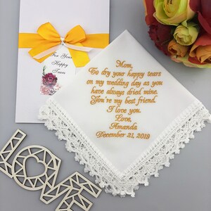 Personalized Wedding Handkerchief for Mom from daughter Customized embroidered hankie for Mother of the Bride Autumn wedding party gift image 2