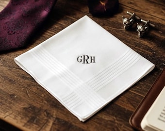 Personalized Men’s Handkerchief with Monogram Custom Embroidered Initials Cotton Hankie for Groom Groomsmen Father of the Bride Wedding Gift