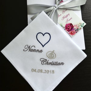 Wedding Handkerchief set gifts for parents gift for Mother and Father of the bride from daughter Mom Dad Personalized hankie Save the date image 5