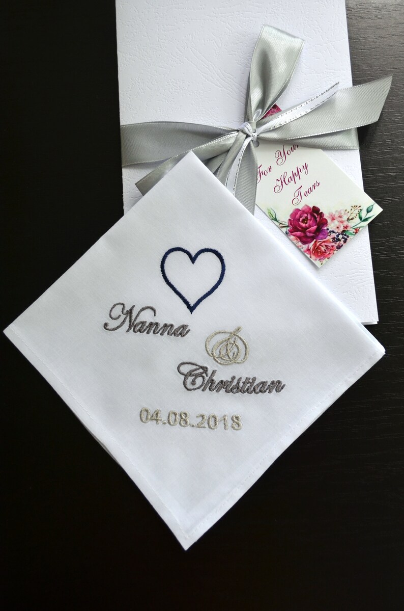 Wedding Handkerchief set gifts for parents gift for Mother and Father of the bride from daughter Mom Dad Personalized hankie Save the date image 5