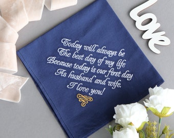 Navy Wedding Gift for Groom from Bride on Wedding day - Groom Handkerchief