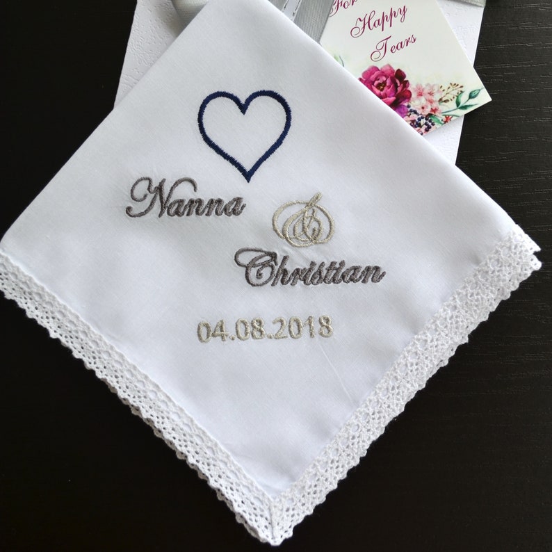 Wedding Handkerchief set gifts for parents gift for Mother and Father of the bride from daughter Mom Dad Personalized hankie Save the date image 3