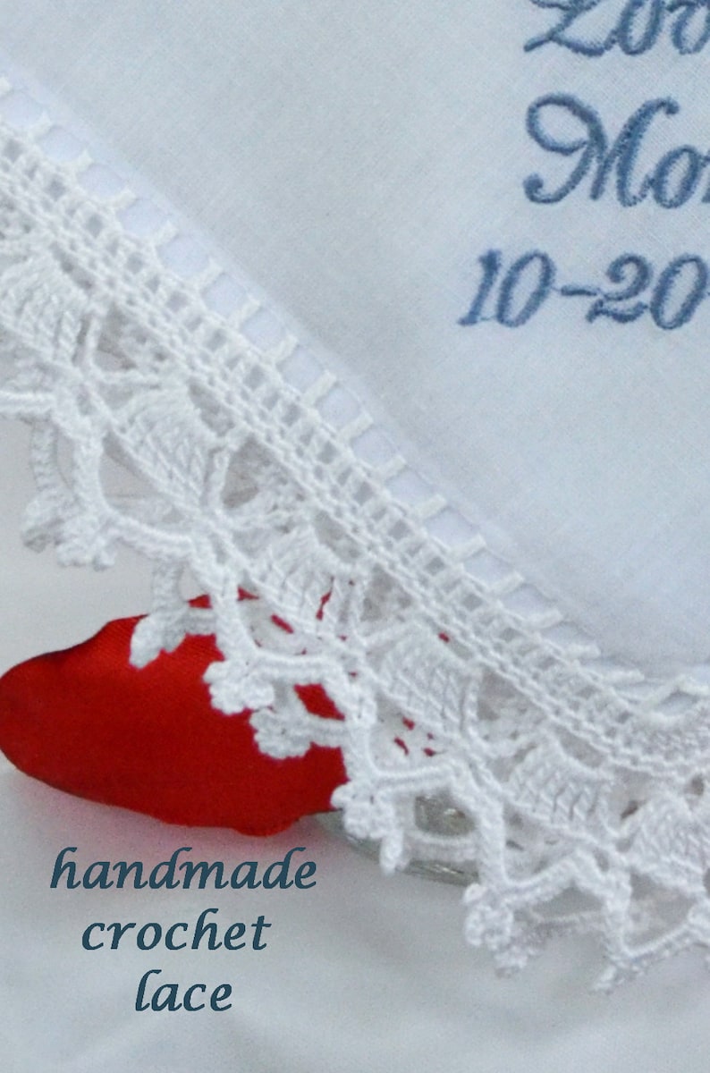 Something Blue handkerchief Wedding unique gift for Bride from Mom Sentimental rustic wedding heirloom for daughter from mother Personalized
