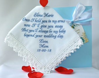 Wedding Hankerchief for Bride, Something Blue, Daughter from Mom, Bridal Handkerchief