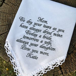 Wedding handkerchief, Gift for mom, Wedding gift for mother, Handkerchief for mother of the bride, Gift from the Bride personalized mom gift 画像 4