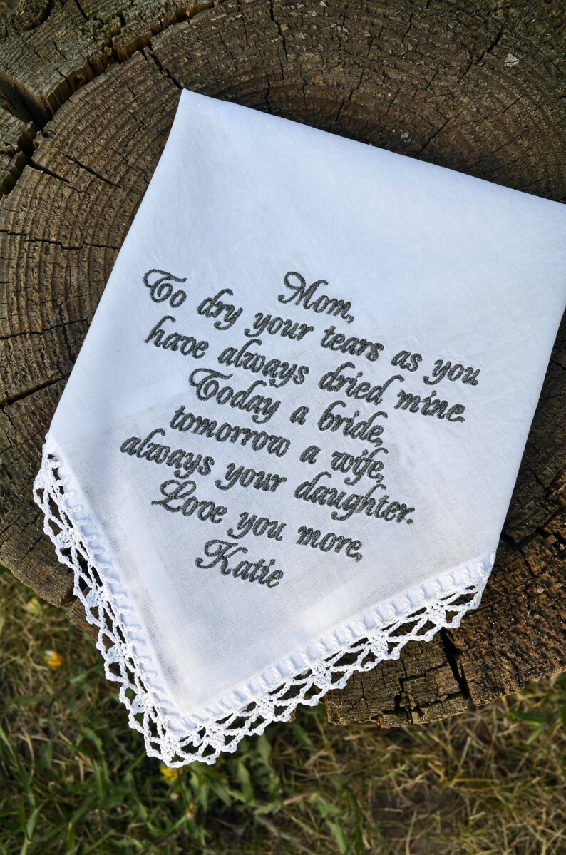 Wedding handkerchief, Gift for mom, Wedding gift for mother, Handkerchief for mother of the bride, Gift from the Bride personalized mom gift image 4