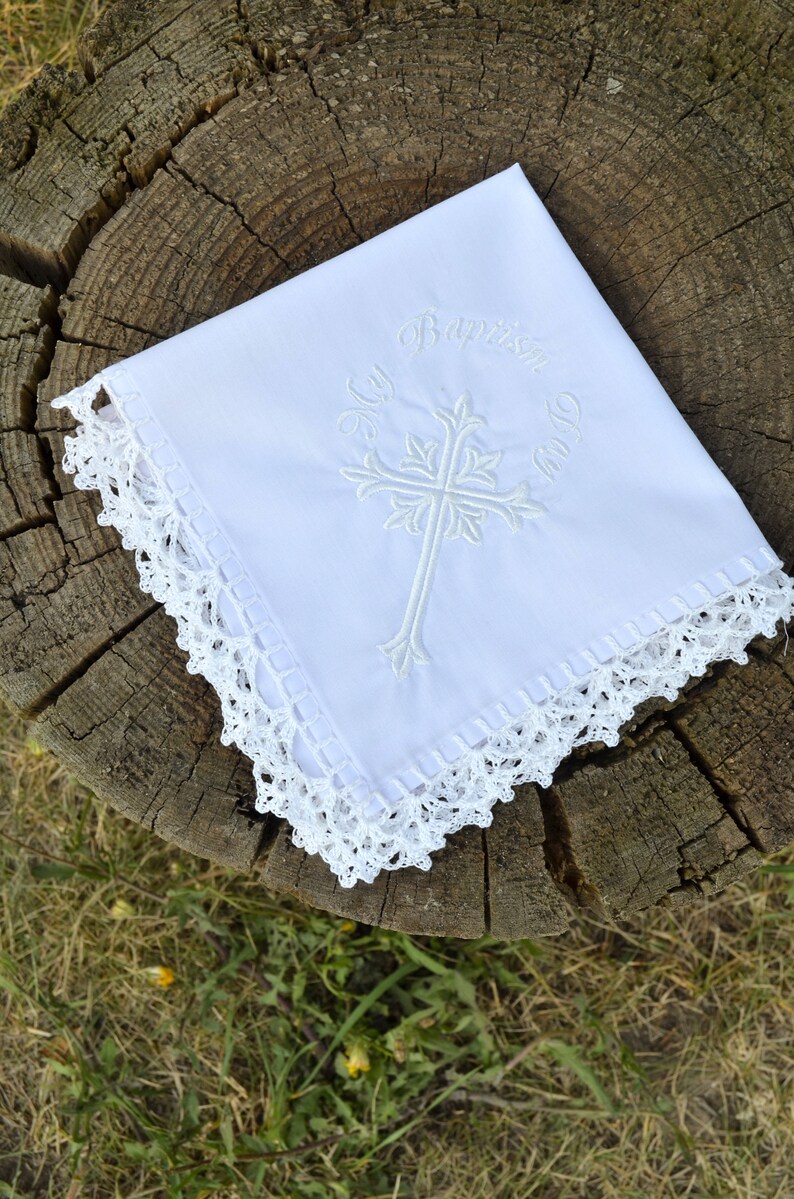 Baptism handkerchief for godparents hankie christening white Etsy