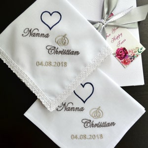 Wedding Handkerchief set gifts for parents gift for Mother and Father of the bride from daughter Mom Dad Personalized hankie Save the date image 1