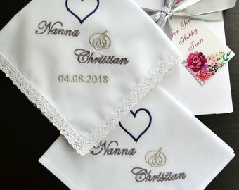 Wedding Handkerchief set gifts for parents gift for Mother and Father of the bride from daughter Mom Dad Personalized hankie Save the date