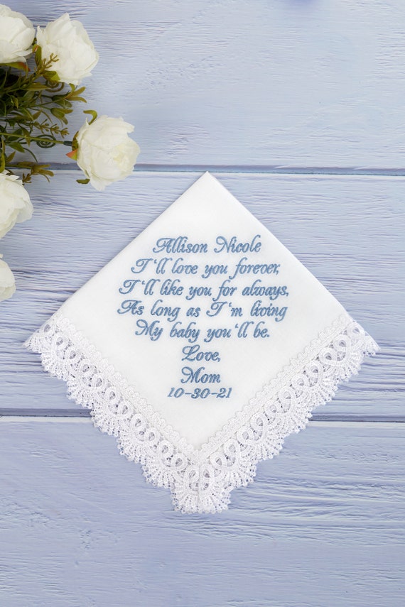 Mouchoir 'Something Blue' Cadeau Pour La Mariée - Jour Du Mariage - Coton 30.5x30.5cm (William & Flo)