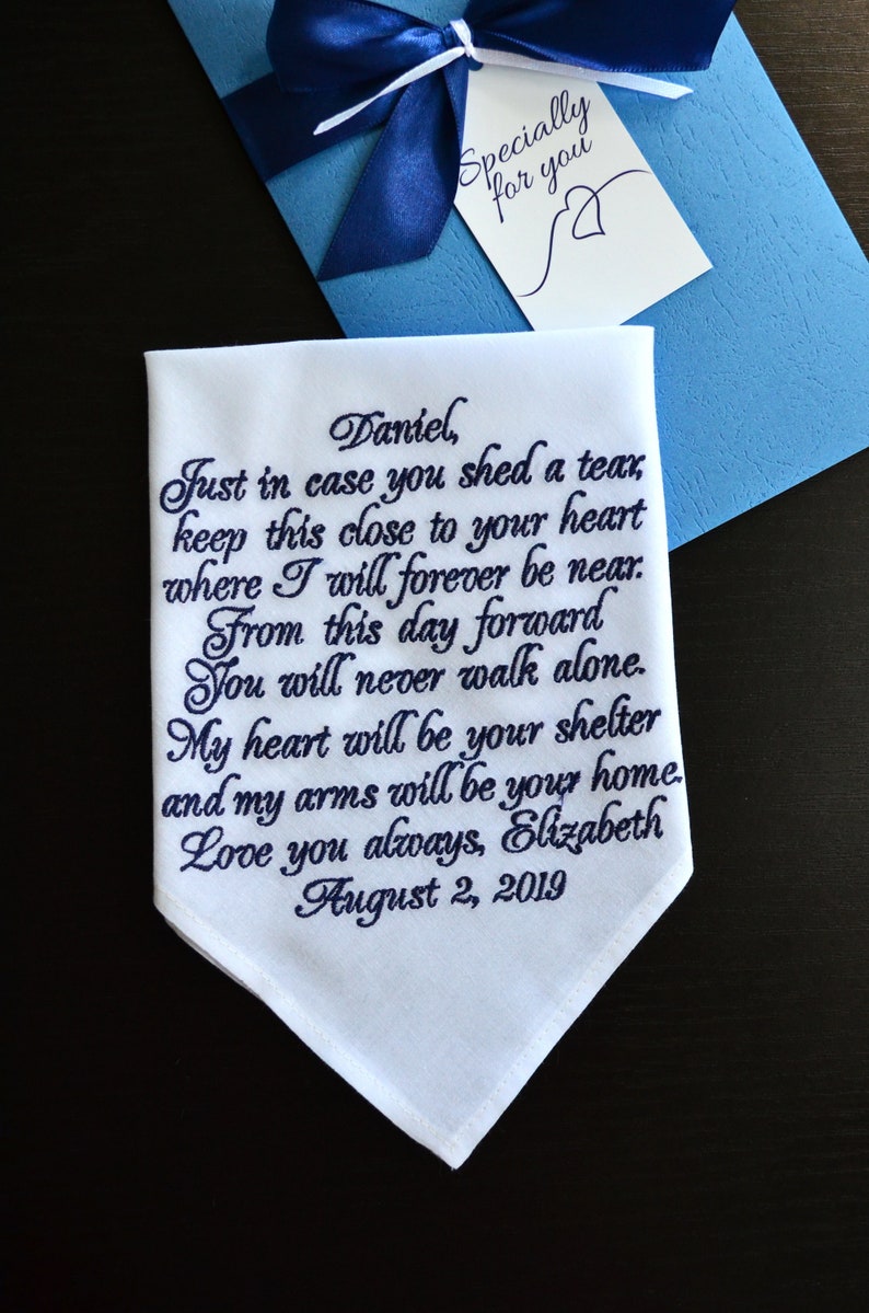 Groom Gifts from Bride on Wedding Day Grooms handkerchief Custom Wedding Vow Art Fiance hankerchief Future Husband poem vows hankie image 2