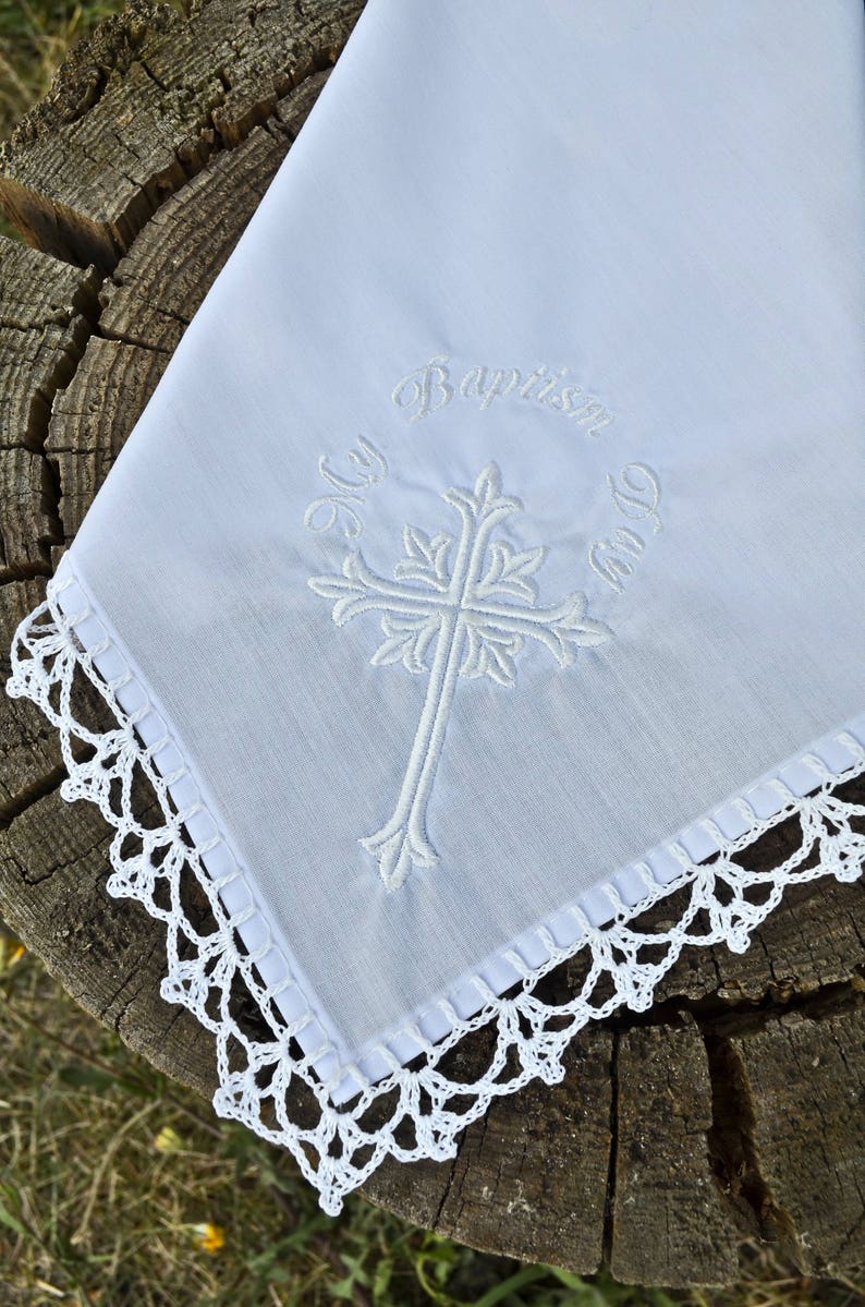 Baptism handkerchief for godparents hankie christening white Etsy